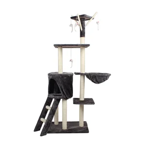 Image of China Customized Design Plush Wooden Pet Condo Tower Supplier Furniture Factory Toys Cat Scratcher Tree House Tower