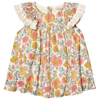 

New Summer Kids Clothes Vintage Ruffle Sleeves Floral Girls Cotton Dresses