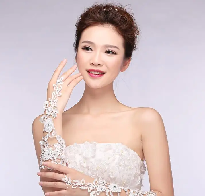 

WIIPU White Lace Floral Bride Wedding Party Evening Dress Fingerless Gloves