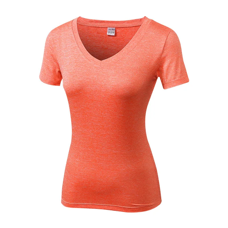 

Wholesale woman t shirt quick dry seamless v neck sports running t shirt