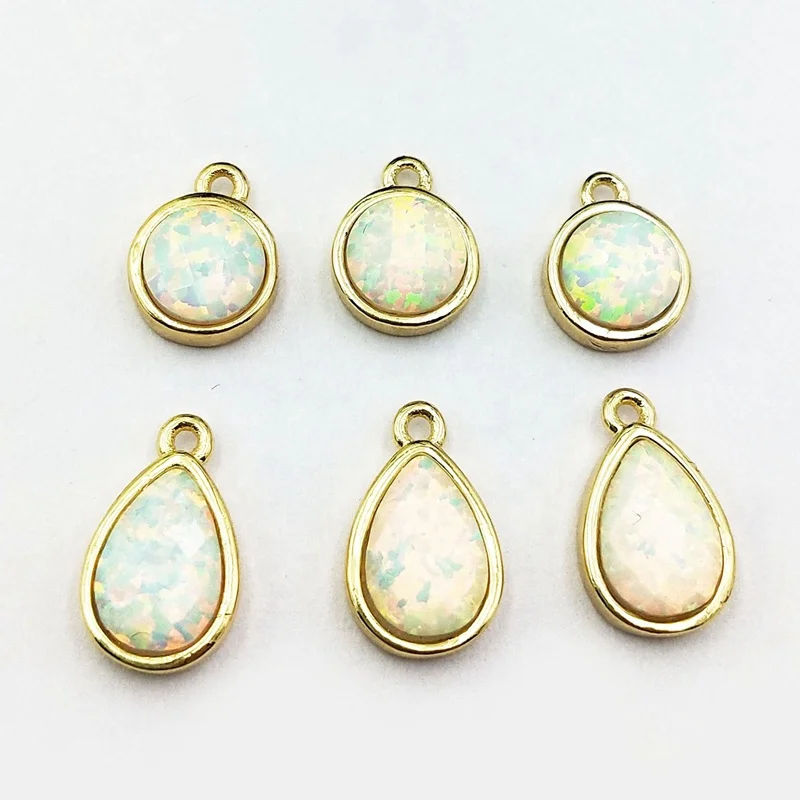 

Wholesale Gold Plated White Opal Round Shape Drop Shape square Pendant beads Opals Bead For Making Jewelry
