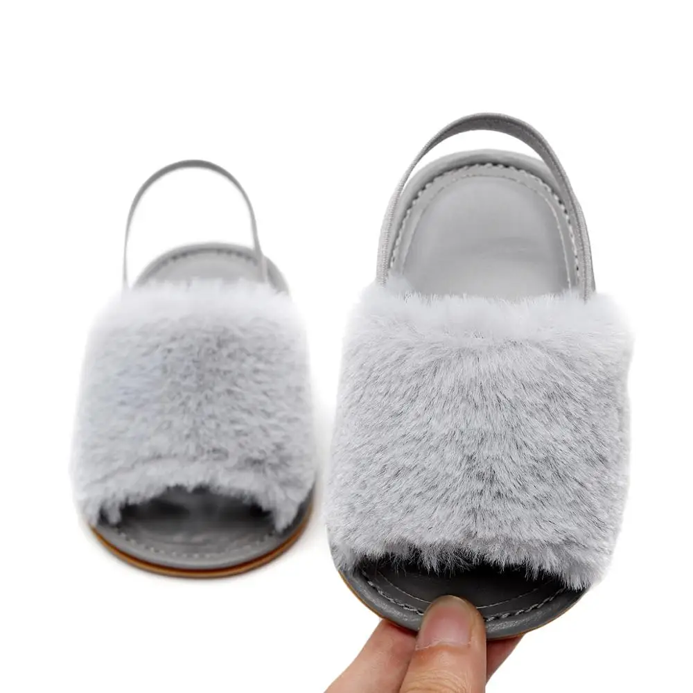 
Fashion Cute Summer Faux Fur rubber sole Anti-slip Flip-flops Flat Sandals Toddler Kids Baby Girl slipper 