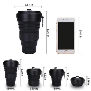 Image of Eco-Friendly amazon new product in stocked wholesale travel reusable foldable silicone coffee collapsible cup with lid