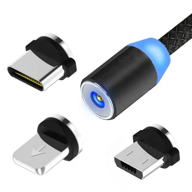 

360 degree round Led 3 in 1 Magnetic Charger Braided Usb Cable