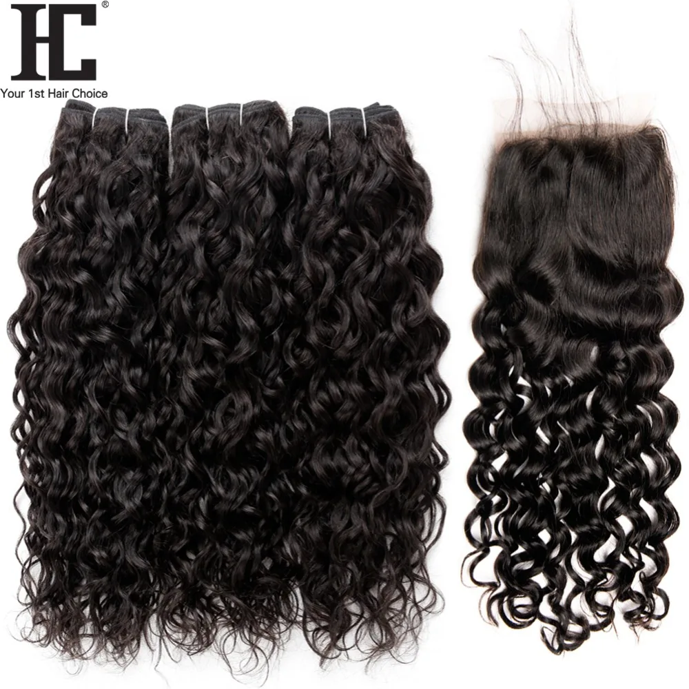 

Raw Indian hair New Products Water Weave Bundles With Closure Natural Color Water Wave 3 Bundles With Closure