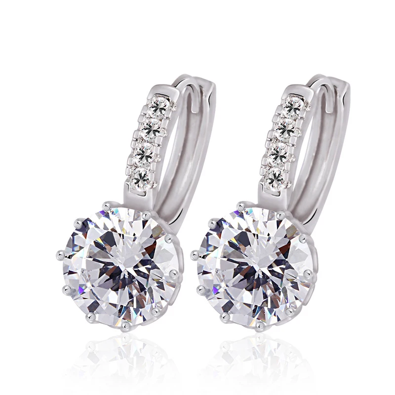 

29132 xuping wholesale 925 sliver color Hoop earrings tri zircon huggie earring jewelry