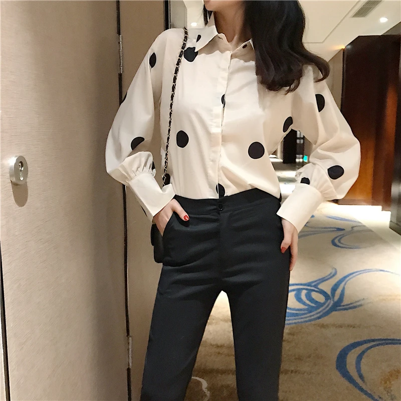 

2019 Wholesale Women Latest Design Polka Dot Shirt Ladies Casual Office Wear Long Sleeve Blouse