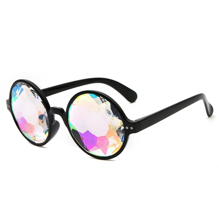 

Fashion unisex rivet rainbow shade glasses Cheap Custom Women Mosaic Diffracted Colorful Kaleidoscope Glasses Party Sunglasses