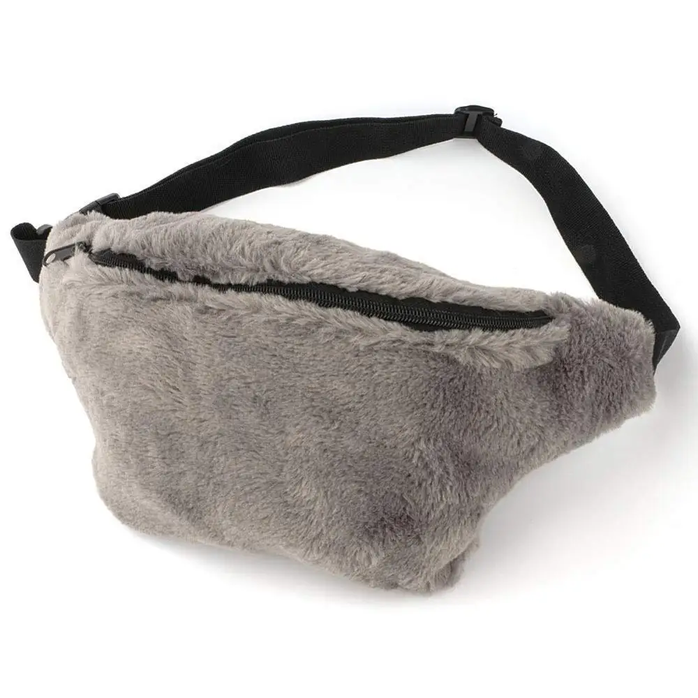 

fashionable rex rabbit fur waist bag custom logo real fur Fanny pack for women, Black