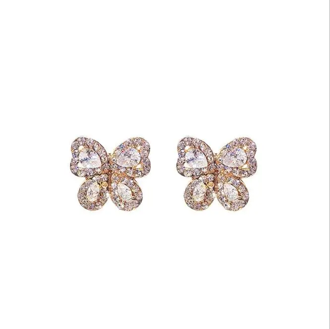 

Butterfly earrings with diamond S925 silver needle creative earrings, simple Korean earrings, Gold;silver;rose gold