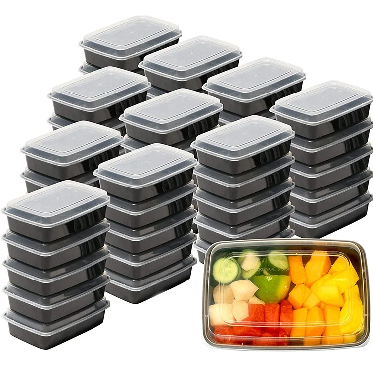 

Microwave Freezer Safe Takeaway Meal Prep Containers Fruit Packing Box Single 1 Compartment 24ounce Containers with Lids, Black