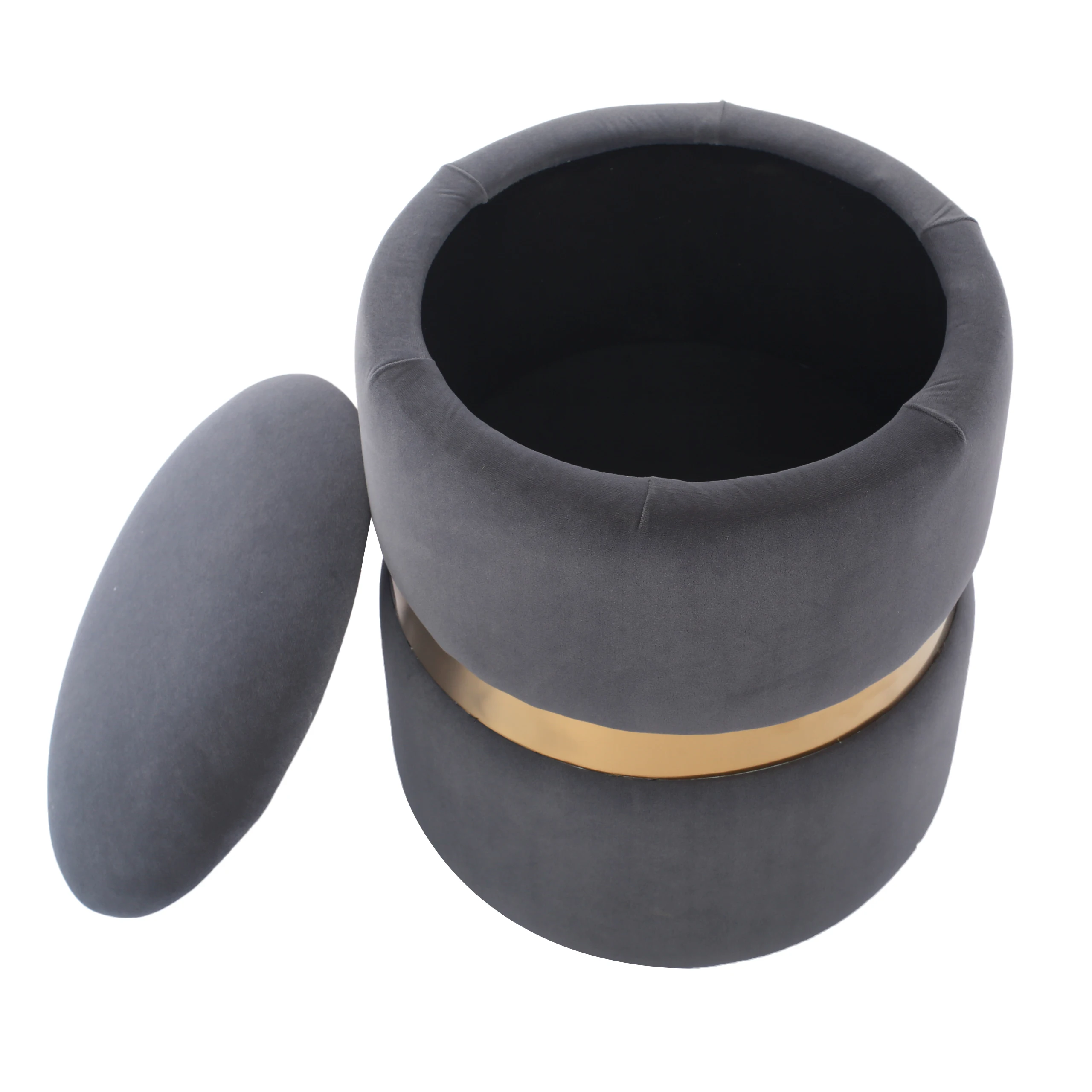 Velvet Fabric Black Ottoman Gray Round Storage Ottoman Buy Ottoman