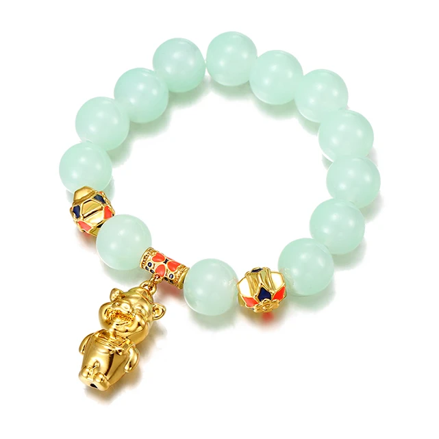 

XL7304 xuping artificial gemstone beaded bracelet, 24k color chinese animal cute pig gemstone bracelet