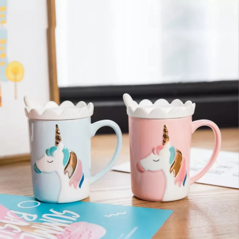 

Lovely unicorn with spoon cover embossed ceramic cup
