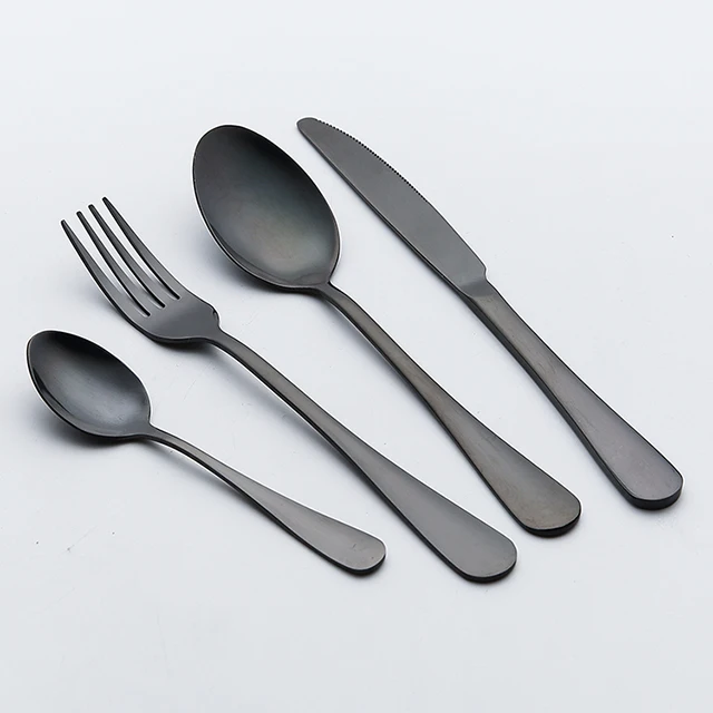 

black cutlery set stainless steel flatware