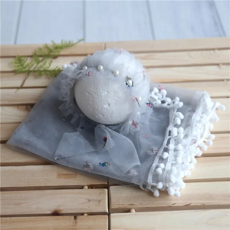 

Lovely Newborn Swaddle Lace Wrap and Hat Set Grey Knit Stretch Layer Posing Blanket Backdrop Newborn Photograpnhy Props