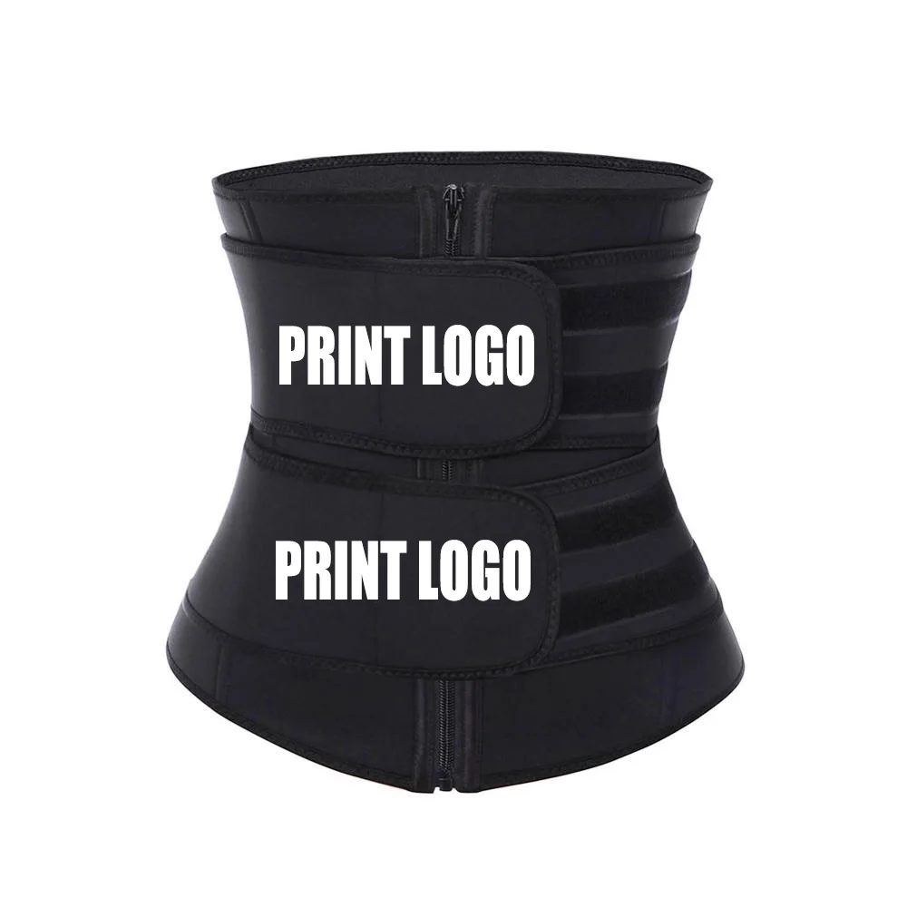

New Custom Logo Adjustable Double Belt Compression Black Big Size Latex Corset Waist Trainer Private Label