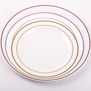 Image of party Wedding disposable tumblers gold rim dinnerware set dinner dessert plates
