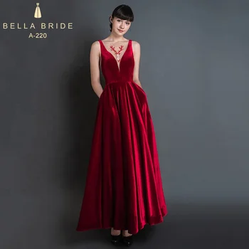ladies red velvet dress