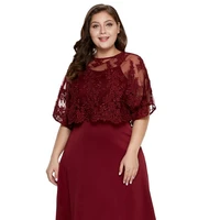 

Ladies Hot FashionBurgundy Plus-Size Knee-Length MOB Dress with Shawl Skirt Curvy Woman Plus Size Dress XXXL