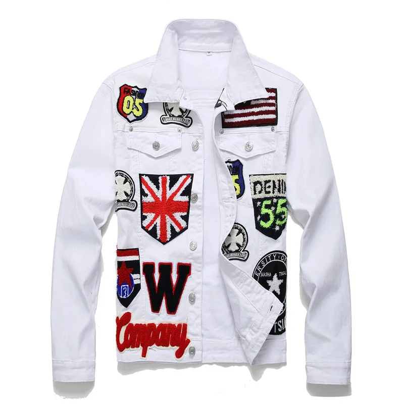 

9078 Embroidered Jean Jacket Boy,Denim Jacket With Patches, White