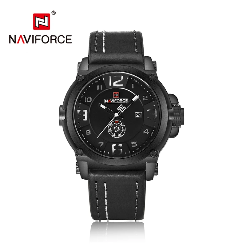 

NAVIFORCE 9099 Luxury Men Military Sports Quartz Watches 30M Waterproof Leather Band Wristwatch 3D Dial Creative Calendar Clock, 4 colors to choose