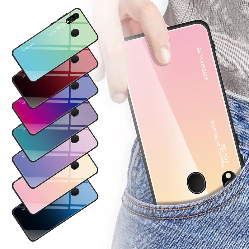 

New Style High Quality Gradient Tempered Glass Back Cover Case For Samsung M20 A40 A20 A8 Star A9 Star S10 Phone Case, Multi-option