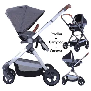 Image of Baby strollers 3 in 1 leather baby pram europe baby strollers car seat basket leather material golden frame
