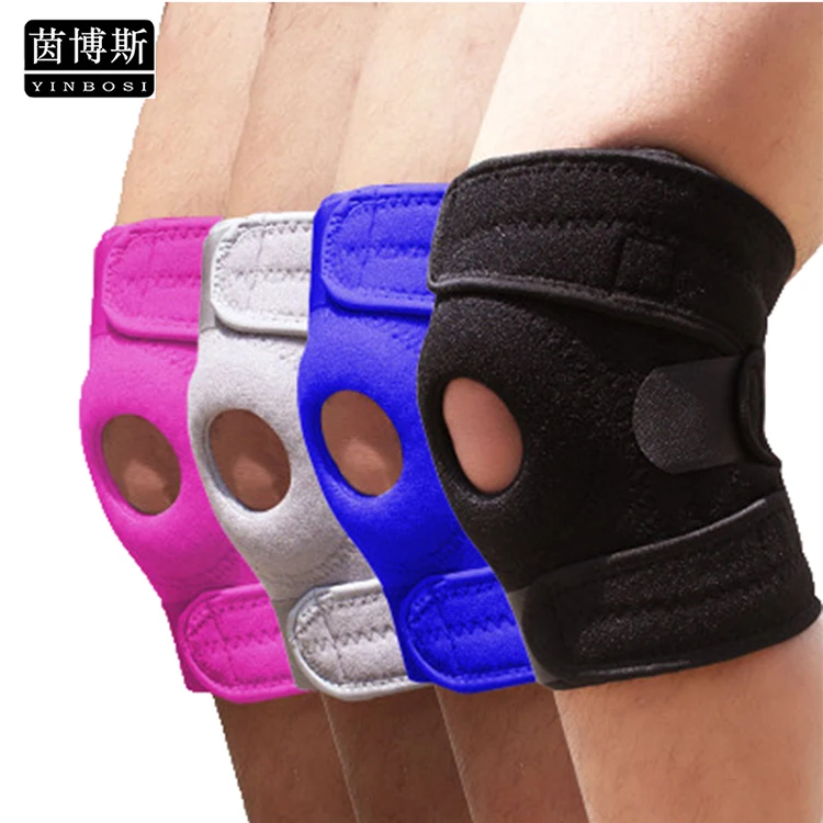 

Nylon adjustable hinged knee sleeve 5mm brace locked in extension, Black/pink/blue/grey