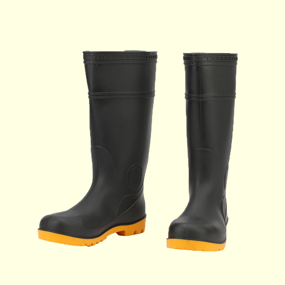 

Novel Design Black PVC Safety Boots, Black upper light yellow sole