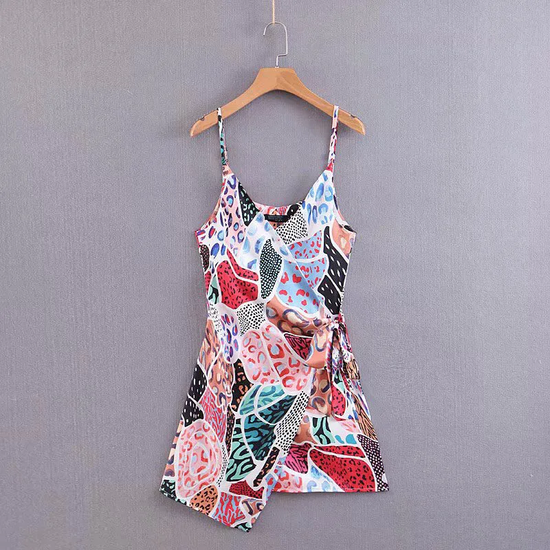 

Sexy spaghetti strap printed wrap style women summer satin slip dress, N/a