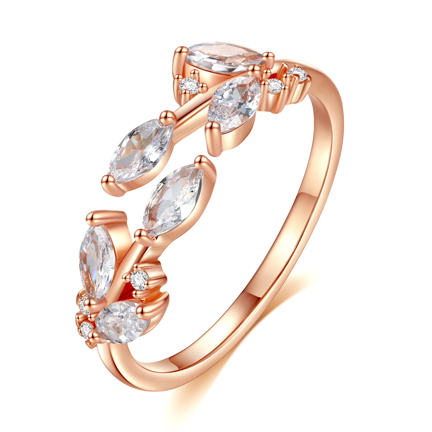 

Adjustable leaf zircon ring Fashion leaves, branches ring