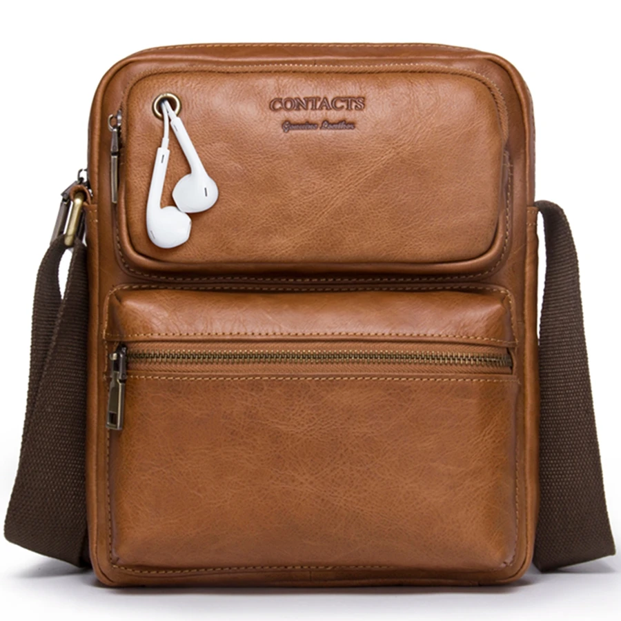

CONTACT'S Retro Casual Enough Pockets 9.7 inch Laptop Male Crossbody Shoulder Bag Genuine Leather Men Messenger Bag - Brown, Black, brown or customized