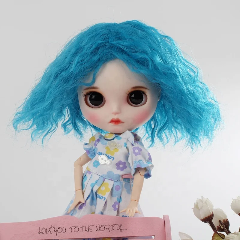

Chinese factory blythe doll use synthetic curl perm hair wigs supplier, Purple, blue