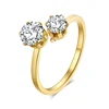 Double cubic zirconia style silver/gold color fashion unique stainless steel stylish gold finger rings for women lady girl