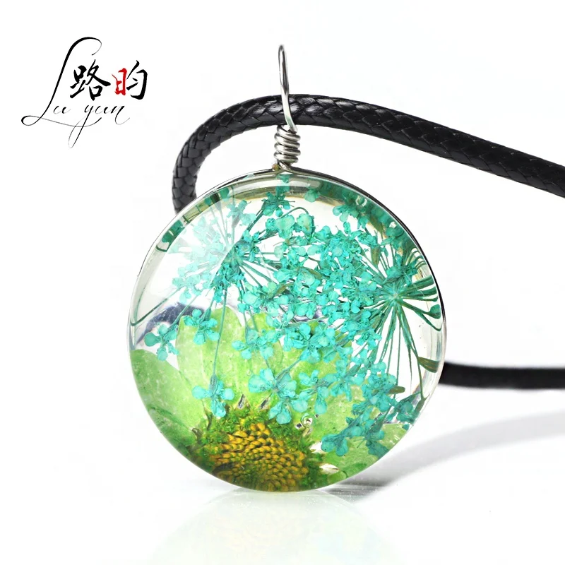 

25mm Luyun dry flower combination colorful time gem jewelry dry flower necklaces, 12 colors