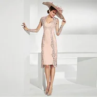 

Two Pieces Modern Blush Color Stretch Satin Plus Size Short Mother of the Bride Dresses with Jacket