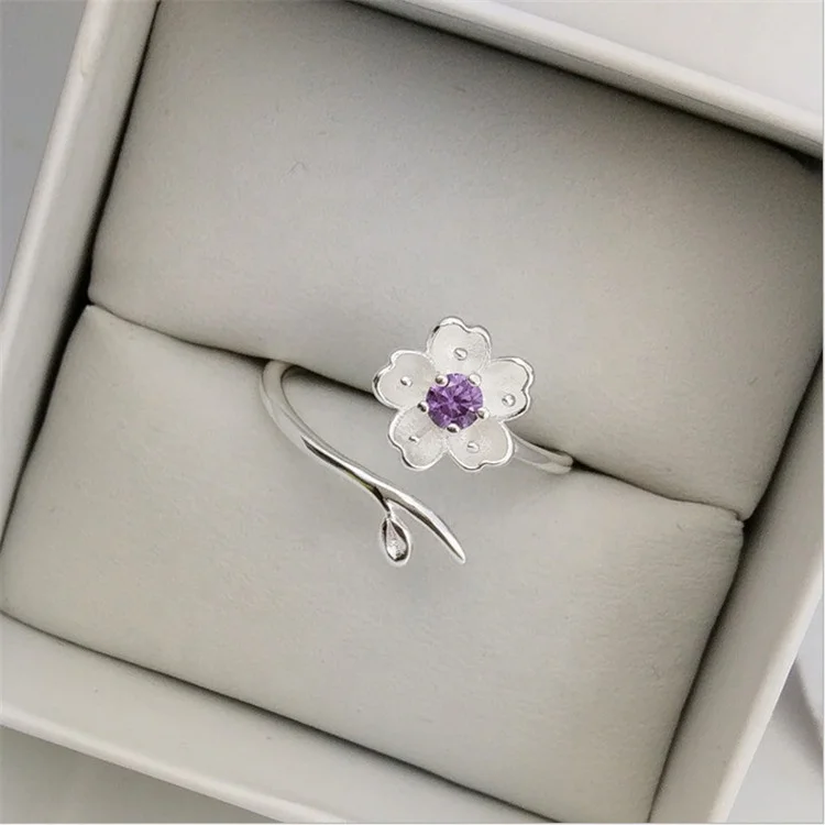 

Fashion 1Pc Branch Hot Cherry Blossom Ring For Women Girls Cute Simple Flower Opening Ring Wholesale