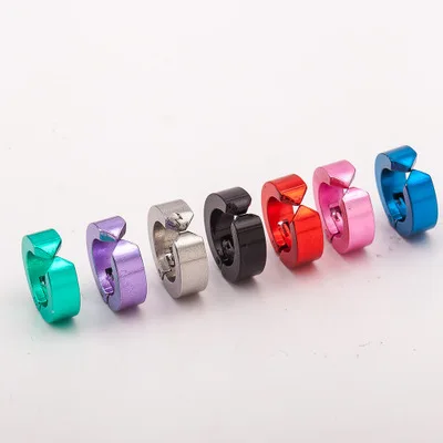 

Fancy Unique Metal Men's Punk Stud Clip Earrings Custom Cheap Made Titanium Steel Clip On Earrings, Colorful