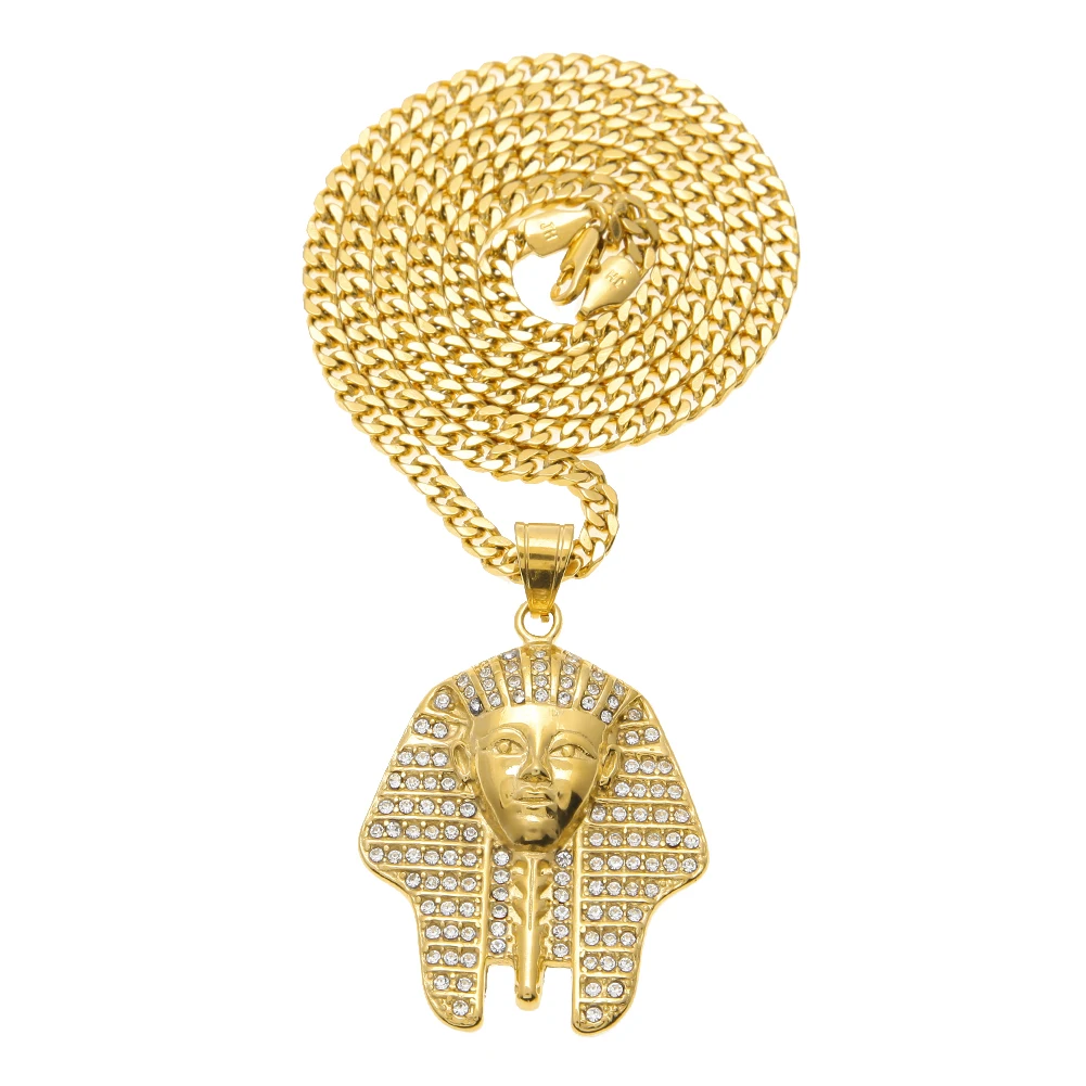 

2019 Hot Sale Gold Men Charm Egyptian Pharaoh Necklaces Chains Bling Last King Jewelry Gifts Pendants