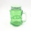 Panda bear shape 500ml glass mason jar water,juice soft drinking glass bottles with lid and straw glass drinking mason jars