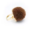 New Arrival Mink Fur Pompoms Ring Fashion Jewelry For Women Girl Party Accessories Adjustable Soft Leather Fur Ball Rings
