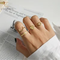 

Hot sale simple gold ring moon and stars 925 sterling silver ring jewelry women