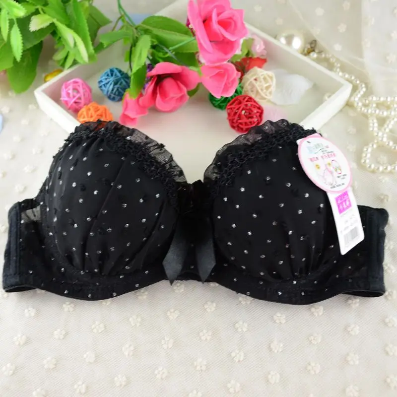 

Women Lace Bowknot Push Up Bras Sets Dot Print Padded Bras Underwire Brassiere