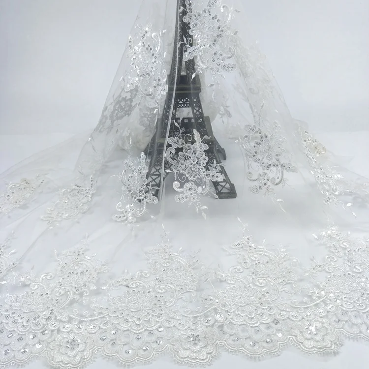 

New embroidery bridal sequin fringe tulle lace fabric wholesale, Multi