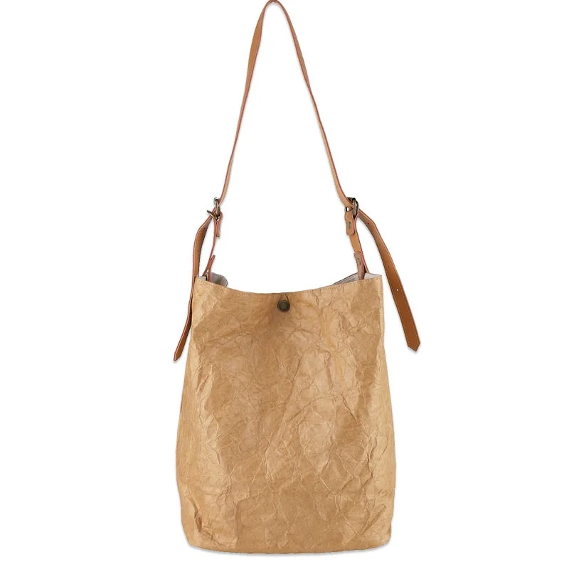

Lightweight Eco Friendly Crossbody Tote Kraft Paper Hand Bags with Adjustable Shoulder