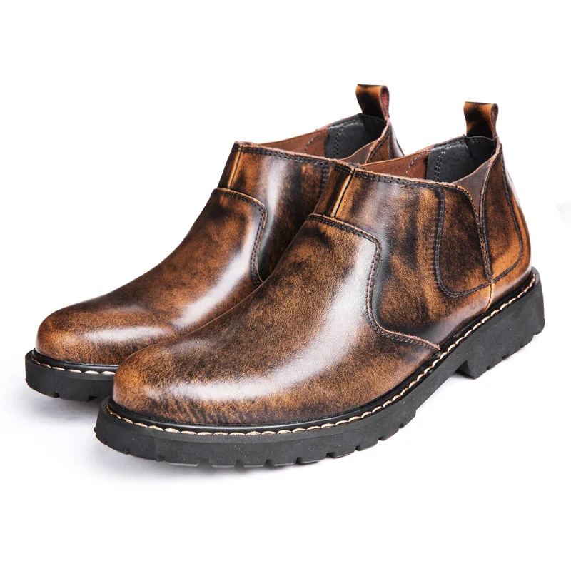 

Stylish retro leather upper boots for men and trendy men's shoes, Black