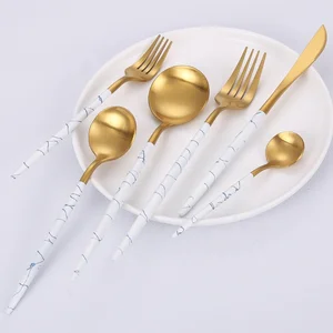 Image of Luxury camping stainless steel wedding cutlery gold with box