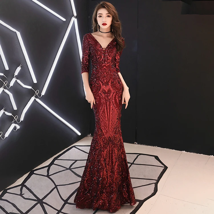 

16218#New Sequined Mermaid Evening Dresses Long Sleeve Sexy Off Shoulders Arabic Formal Prom Gowns club dress