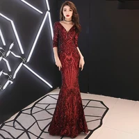 

16218#2019 New Sequined Mermaid Evening Dresses Long Sleeve Sexy Off Shoulders Arabic Formal Prom Gowns club dress